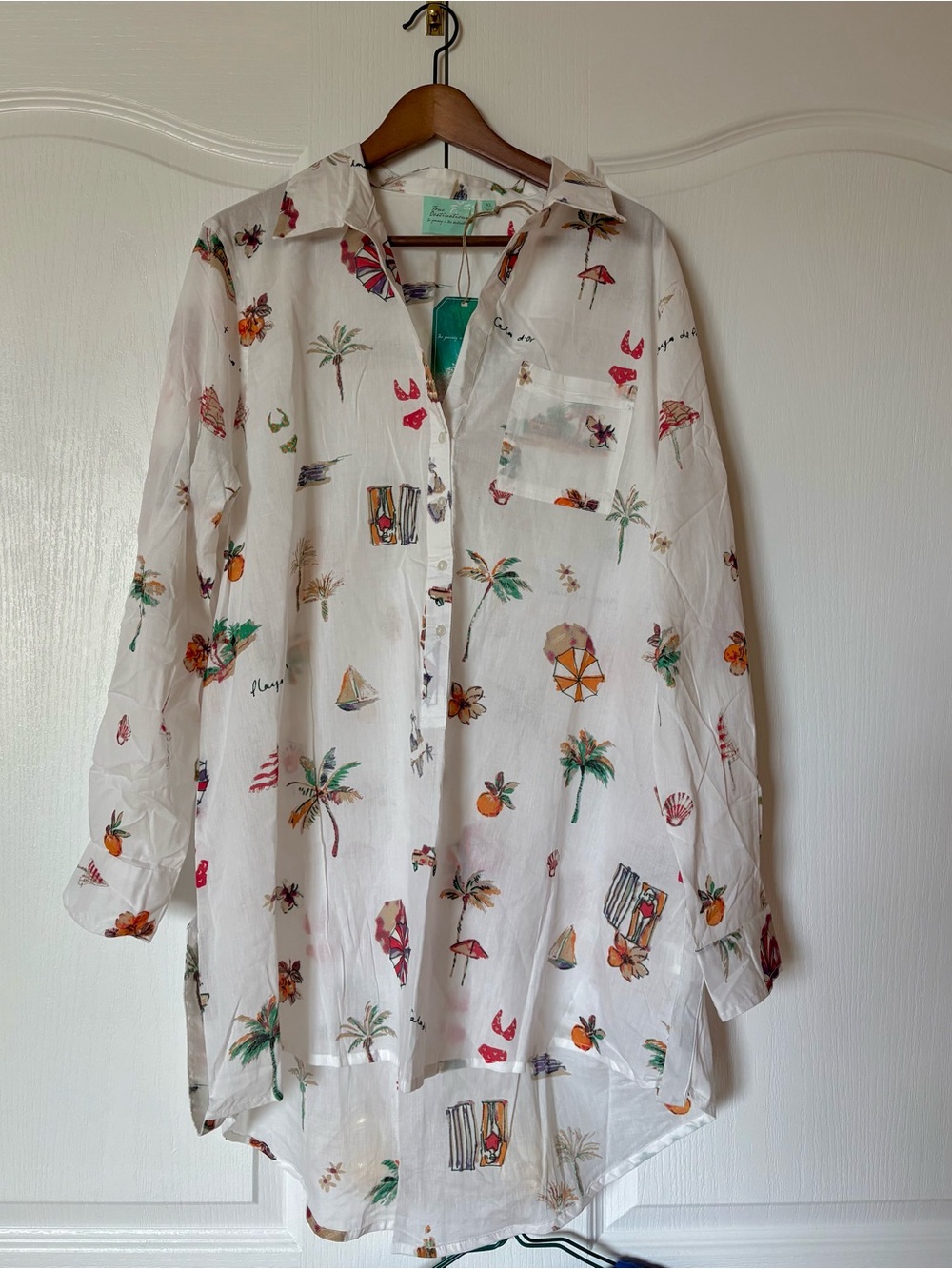 Women’s White Tropical Print Swim Coverup Tunic